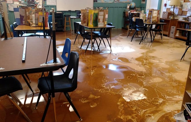 Flooded classroom